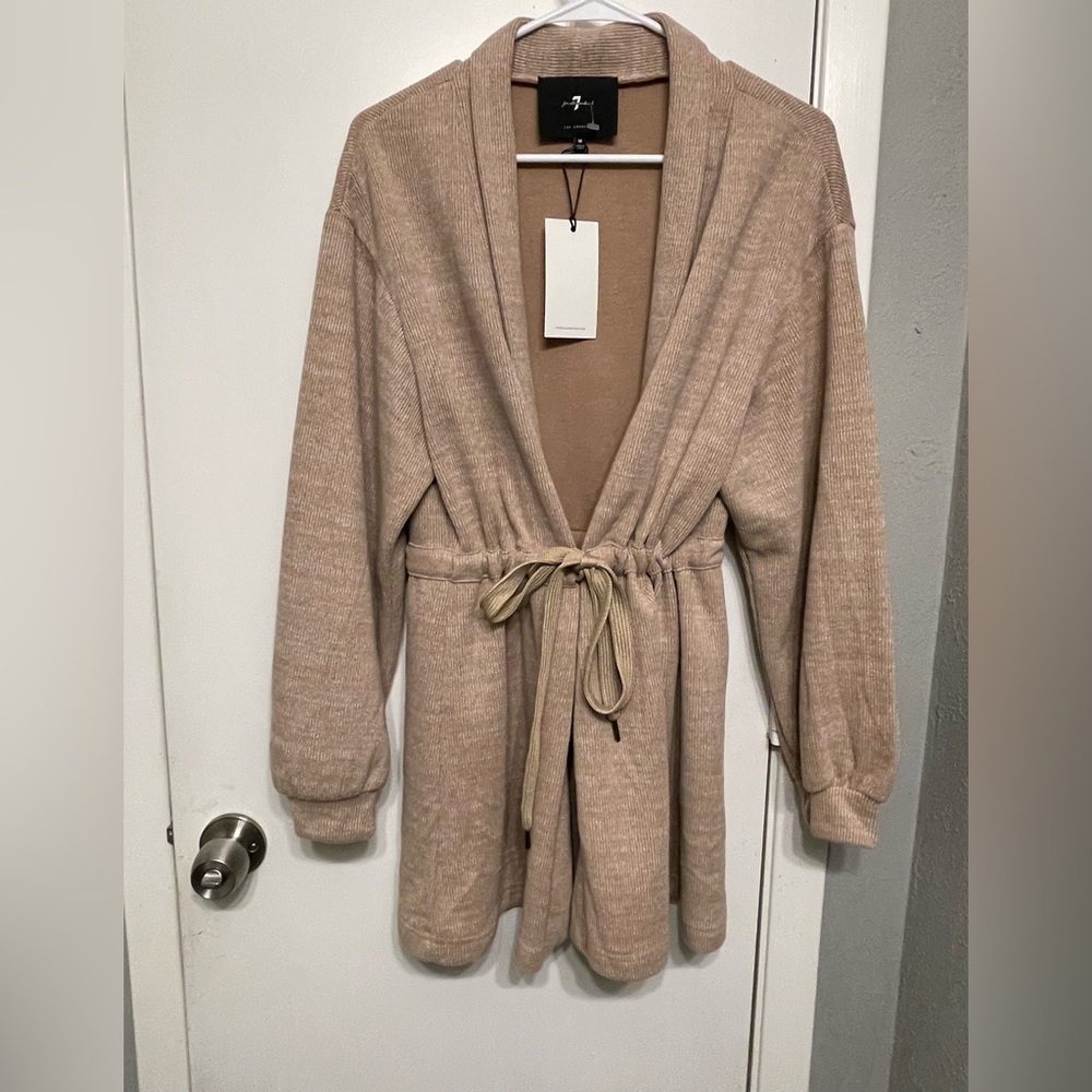 7 for All Mankind Tie Waist Open Cardigan In Tan Size Medium Women's NWT B5